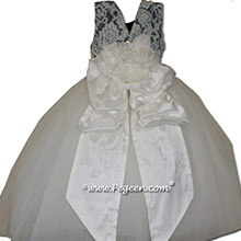 New Ivory and Pewter Gray Flower Girl Dresses with tulle and Beaded Aloncon Lace
