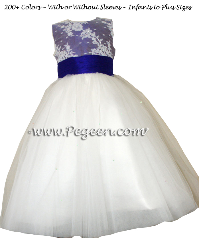 Royal Purple tulle flower girl dresses with Aloncon Lace Couture Style 697