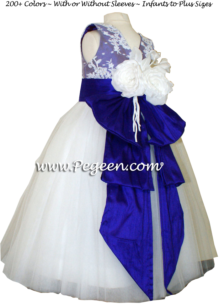 Royal Purple tulle flower girl dresses with Aloncon Lace Couture Style 697