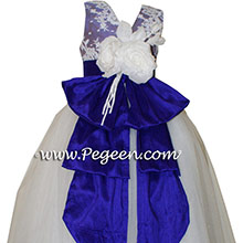 Antique white and Majestic Purple ballerina style Flower Girl Dresses with layers of tulle
