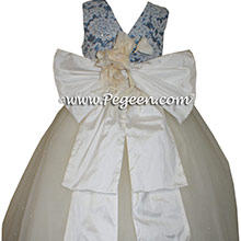 New Ivory and Storm Blue Flower Girl Dresses with layers of tulle and Beaded aloncon Lace