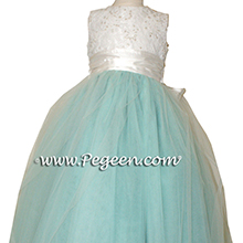 Aqua and white aloncon lace degas style tulle ballerina silk flower girl dresses