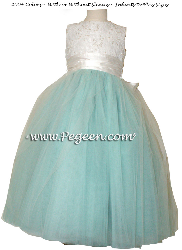 Tiffany Blue ballerina style FLOWER GIRL DRESSES with layers and layers of tulle