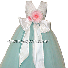 Aqua and white aloncon lace degas style tulle ballerina tiffany blue silk flower girl dresses