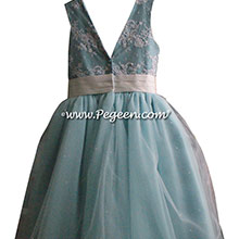 Tiffany Blue and aloncon lace degas style tulle ballerina Flower Girl Dresses
