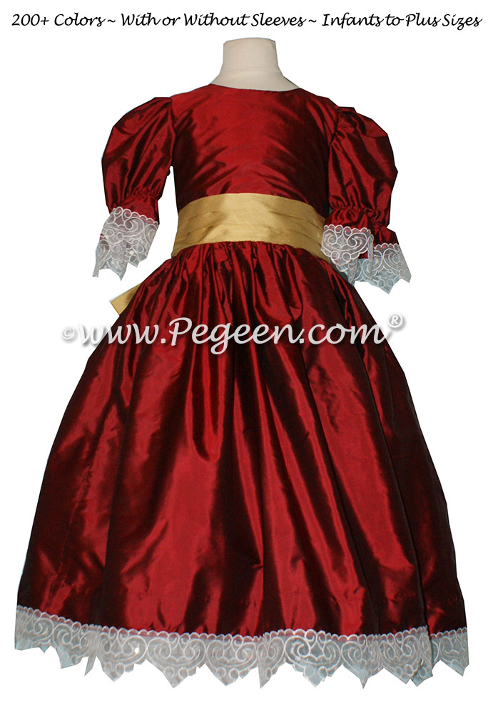 Claret Red and Goldenrod Nutcracker Party Scene Dress Style 745 by Pegeen