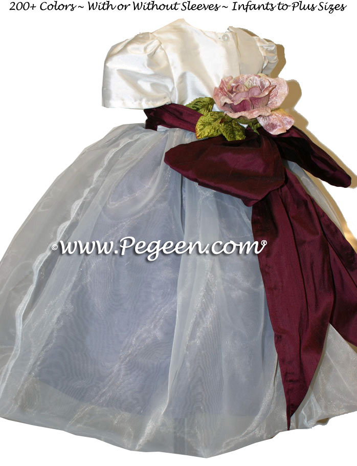 Eggplant, Ivory and Euro Lilac Organza Infant Flower Girl Dresses