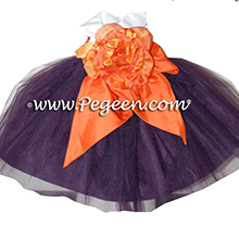 Deep plum and orange tulle infant flower girl dress in 6 months