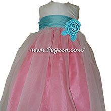 Gumdrop pink and Tiffany blue with Antique White silk Flower Girl Dresses Style 301