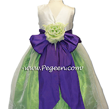 lime green and purple silk flower girl dresses