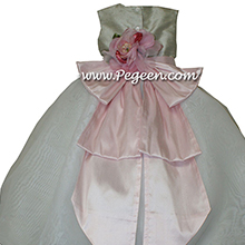 Petal Pink and Morning Gray silk custom flower girl dresses