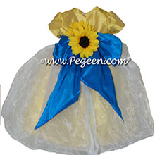 Saffron Yellow and Blue Sapphire Tulle Flower Girl Dresses by PEGEEN