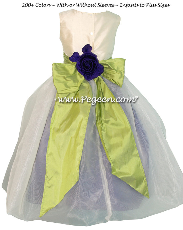 Royal purple and sprite green with amethyst tulle Infant flower girl dresses 