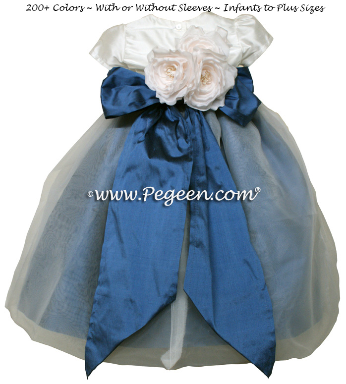 STORM Blue and NEW IVORY organza FLOWER GIRL DRESSES