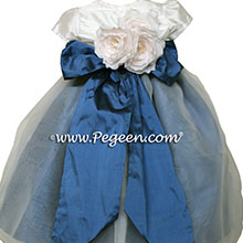 Arial Blue and New Ivory Silk and Organza flower girl dress