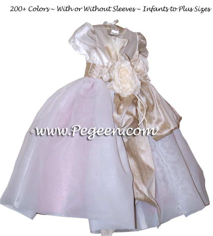 Infant Flower Girl Dresses in Woodrose Pink and Toffee, Organza | Pegeen