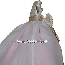 Woodrose pink, Toffee and New Ivory organza Infant Flower Girl Dresses by PEGEEN