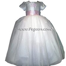 White and Peony Pink Silk - Our Sleeping Beauty Princess Flower Girl Dresses