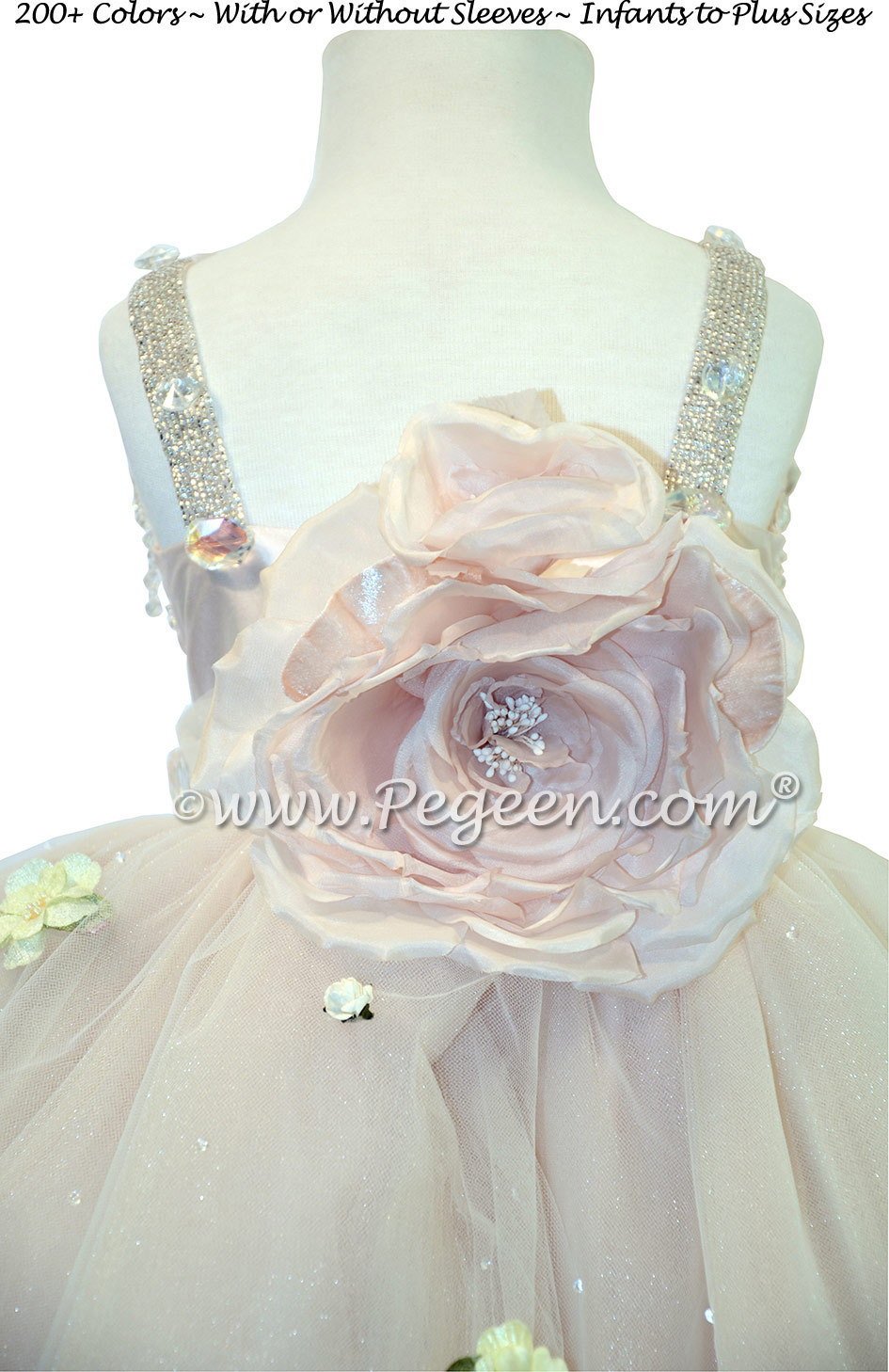 Champagne (nude) Silk and Tulle Silk Style 904 Flower Girl Dresses