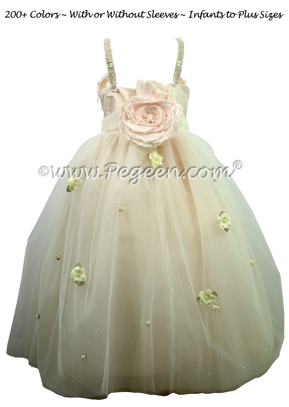 Champagne (nude) Silk and Tulle Silk Style 904 Flower Girl Dresses