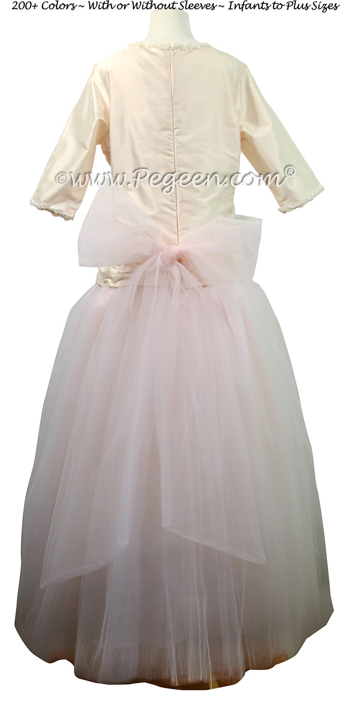 Petal Pink and Champagne -- Tulle 2 Piece Jr. Bridesmaids Dress | Pegeen