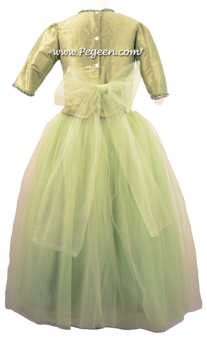Sage Green Silk and  Tulle ballerina style Jr. Bridesmaids DRESSES with layers and layers of tulle