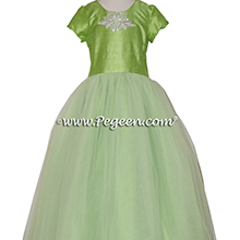 Apple Green Jr. Bridesmaids with Rhinestone Trim Flower Girl Dresses with  tulle