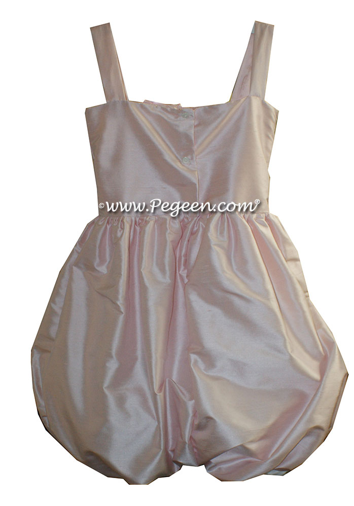 Custom Peony pink silk Jr Bridesmaids Dresses with Bubble Skirt