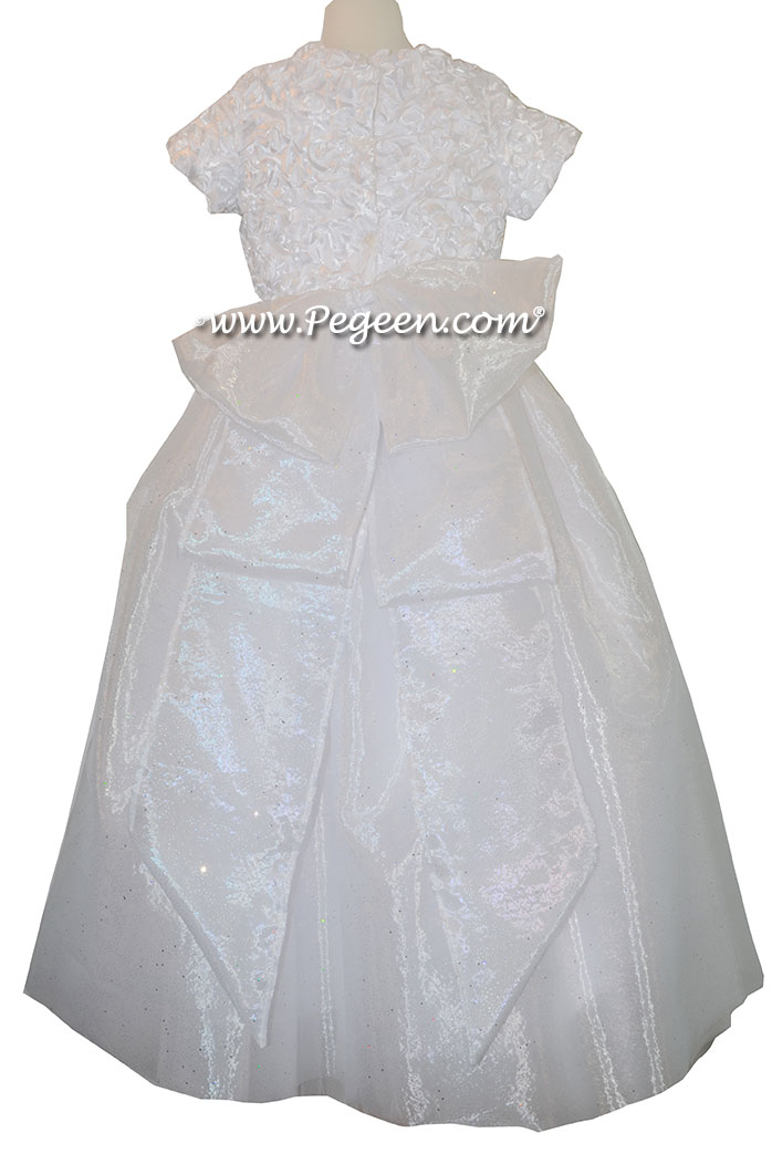 Cotillion or Couture First Communion Dress w/Ribbon Bodice and Rhinestone and Organza