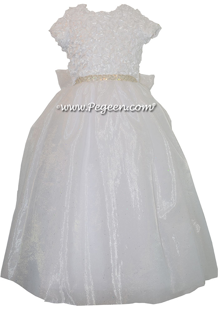 Cotillion or Couture First Communion Dress w/Ribbon Bodice and Rhinestone and Organza