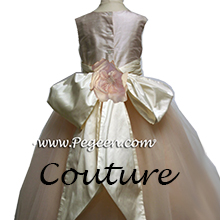 blush pink champagne flower girl dress with 10 layers of tulle