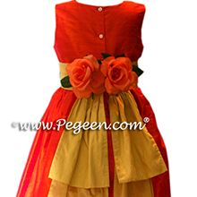 MANGO AND YELLOW FLOWER GIRL DRESS WITH FLOWERS