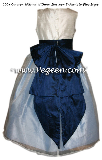 Custom Denim & Antique White Flower Girl Dresses