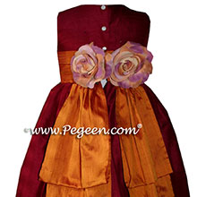 cranberry and pumpkin silk flower girl dresses
