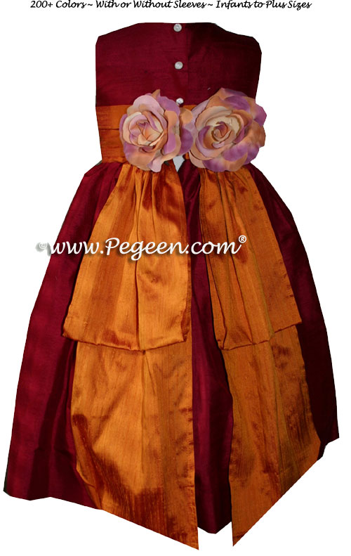 Custom Flower Girl Dresses in Cranberry with Pumpkin Bustle Style 383