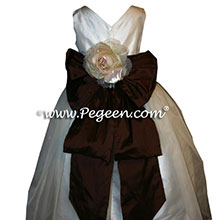 ivory and chocolate black silk and organza Flower Girl Dresses