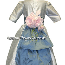 azuline blue and platinum silk flower girl dresses
