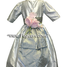 Platinum and Medium Gray Silk flower girl dresses with 3/4 sleeves