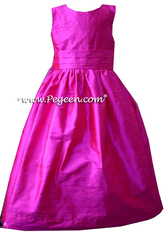 Solid Boing (hot pink) silk custom flower girl dresses - Style 318