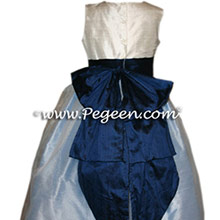 CUSTOM FLOWER NAVY AND DENIM BLUE GIRL DRESSES