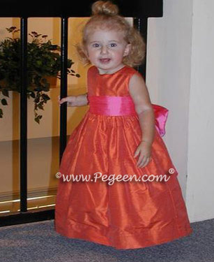 Flower girl dress in orange and shocking pink for a toddler
