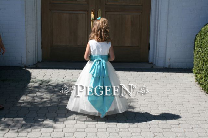 Tiffany blue and new ivory flower girl dress Style 394