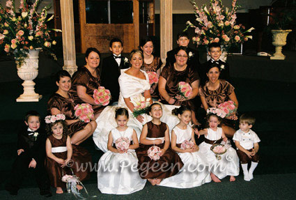 Flower Girl Dresses in Chocolate and Antique White in Style 345 and Boys Ringbearer Style 509