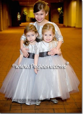 Gray tulle flower girl dresses with 3/4 sleeves