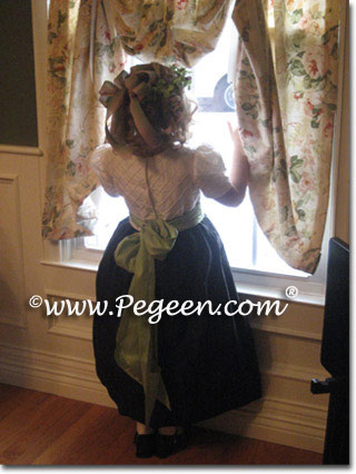 Coffee or semi-sweet and Sprite Green and White Pin Tuck Bodice custom  flower girl dresses