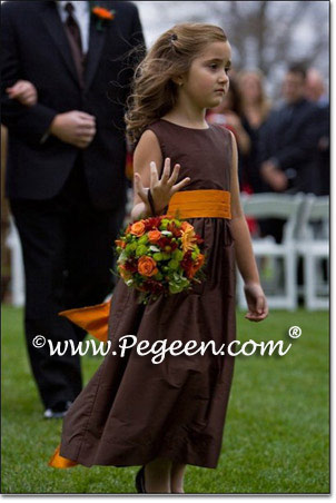 Brown and Pumpkin Orange flower girl dresses