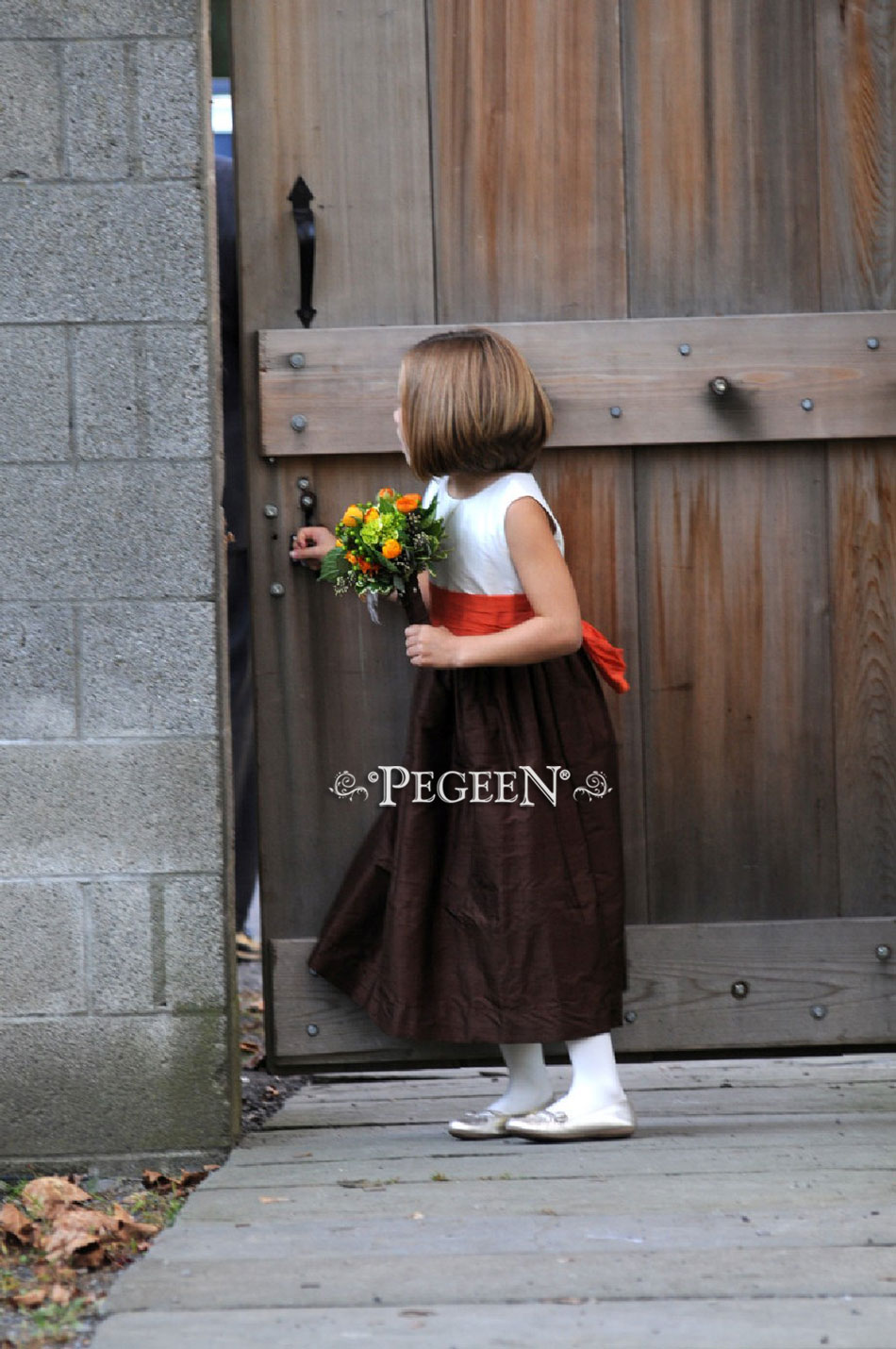 Orange and Brown Flower Girl Dresses