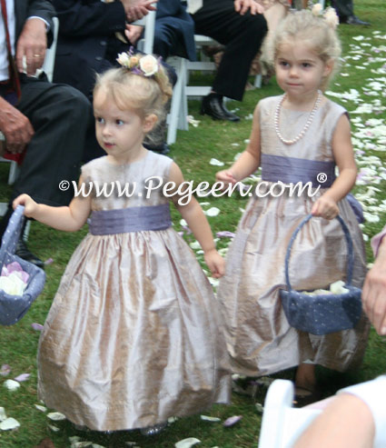 Flower Girl Dresses in Latte and Periwinkle in Style 398