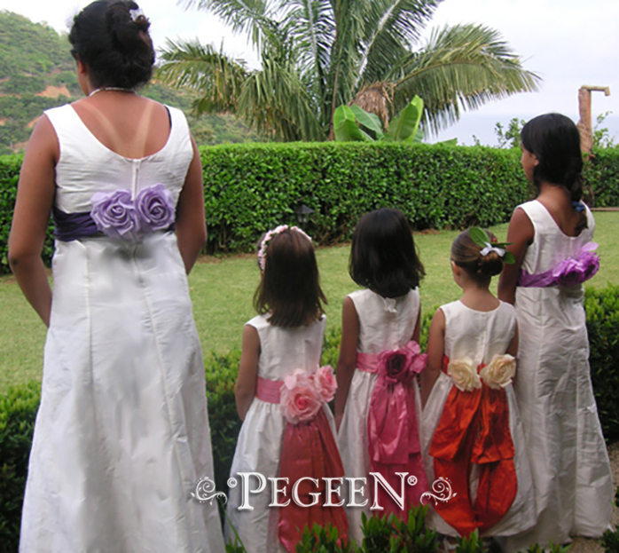 Pegeen Flower Girl Dresses style 383 and Junior bridesmaids style 320 in multiple shades for Costa Rica Wedding