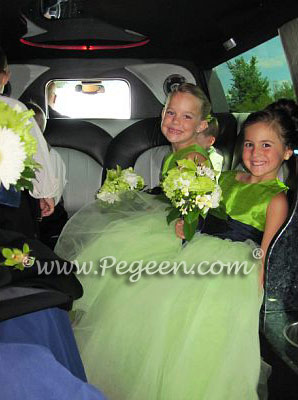 Green and navy tulle flower girl dresses - Pegeen Couture Style 402